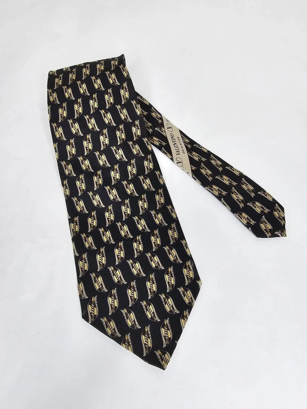 Vintage Valentino Silk Tie - Black & Gold Geometric Avant-Garde